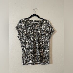 Notations Printed Blouse with Gold Detail